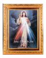 DIVINE MERCY IN A FINE DETAILED SCROLL CARVINGS ANTIQUE GOLD FRAME 
